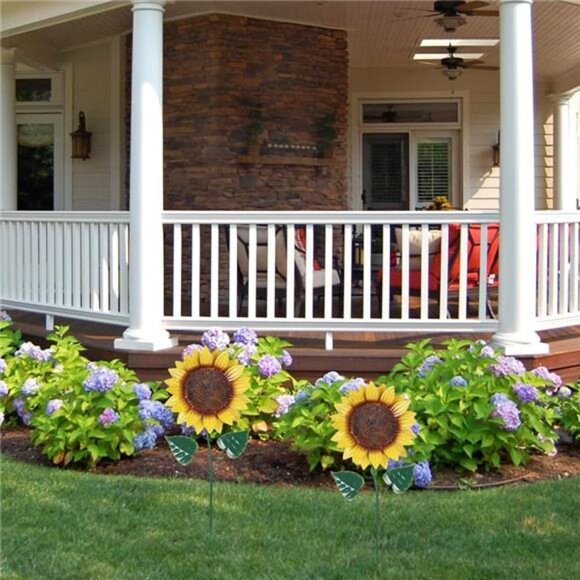2 Pack Sunflower Decorative Garden Stakes for Spring Outdoor Yard Decor - Picture 2 of 8